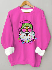 Pink Shiny Santa Crew Neck Casual Sweatshirt