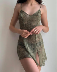 All Over Print Sling Slit Mini Dress Babydolls