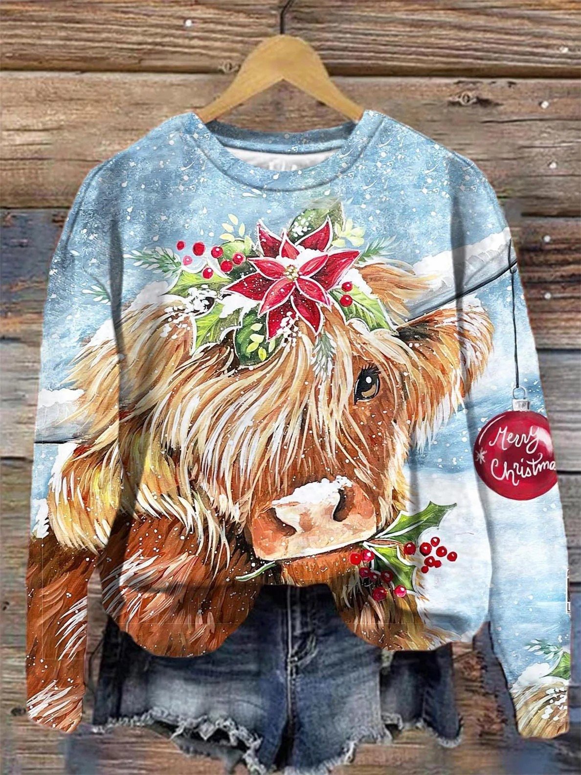 Christmas Cow Print Sweatshirt