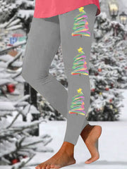 Oil Painting Christmas Tree Print Leggings