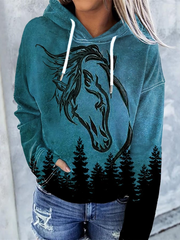 Vintage Horse Hooded Print Sweatshirt