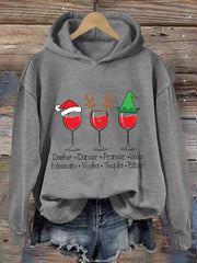 Funny Christmas Dasher Dancer Prancer Vixen Comet Cupid Donner Blitzen Rudolphr Wine Printed Hooded Sweatshirt