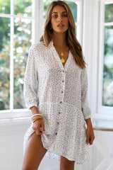 Casual Polka Dot Asymmetric Beach Shirt Dress