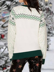 Vintage Christmas Print Crewneck Knit Sweater