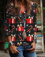 Christmas  Print Loose Top