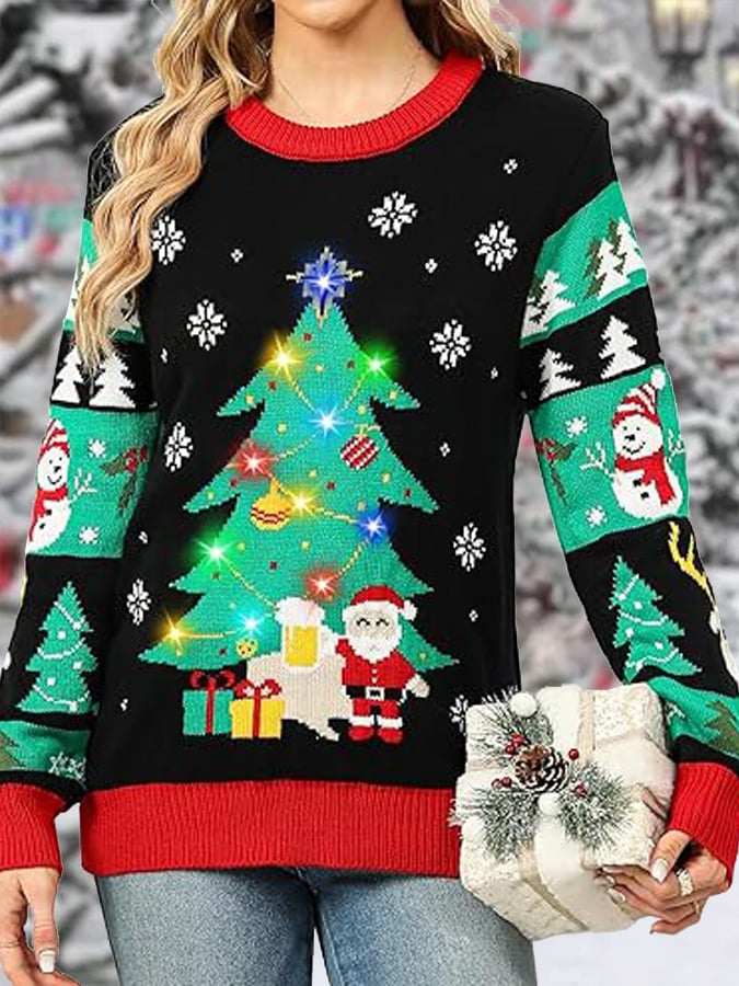 Women Christmas Print Casual Round Neck Sweater