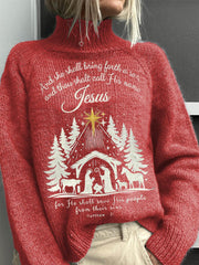 Lovely Birth Of Jesus Christmas Pattern Art Print Knit Turtleneck Pullover Sweater