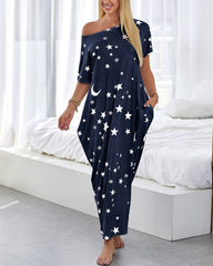 Short Sleeve Stars Print Casual Dress