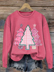 Christmas Tree Print Round Neck Sweatshirt