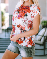 Floral Rolled Short Sleeve Blouse