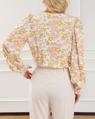 Floral Shirred Puff Sleeve Bodysuit