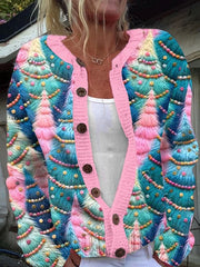 Christmas Tree Print Casual Knitted Cardigan