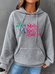 Mele Kalikimaka Hawaii Christmas Printed Waffle Hooded Sweatshirt