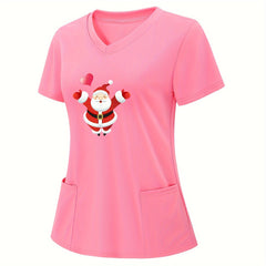 Christmas Santa Claus Print V Neck T-Shirt