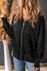 Exposed Seam Zip-Up Hoodie w/Pockets