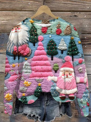 Cute Santa And Xmas Tree Print Long Sleeve Sweatshirt
