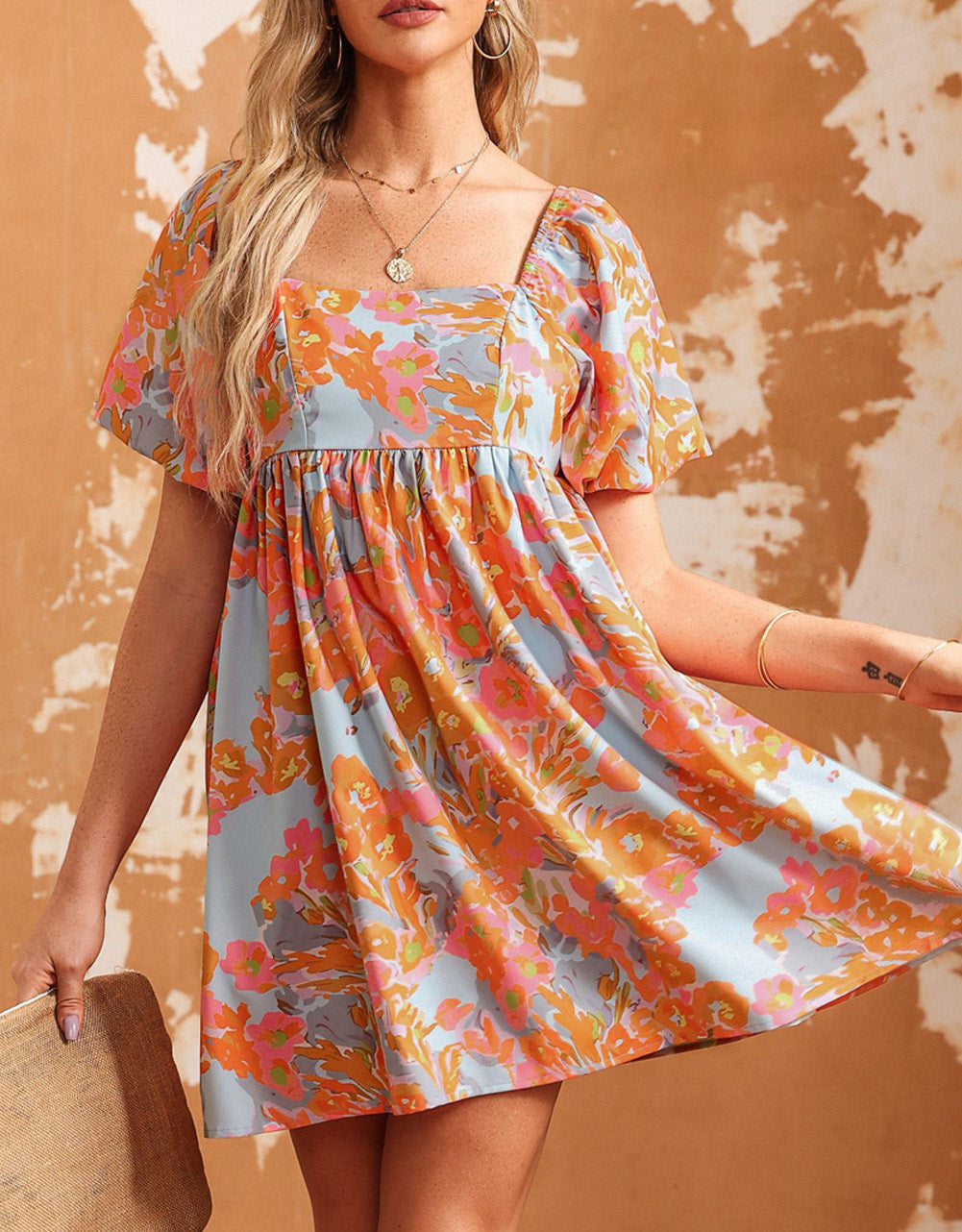 Floral Escape Shirring Babydoll Dress