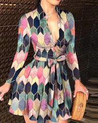 Colorblock Button Design Long Sleeve Shirt Dress