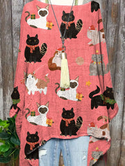 Lovely Christmas Cats Art Print Pocket Cotton Top