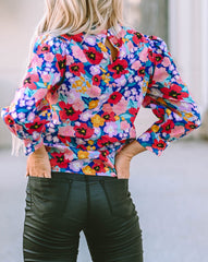 Floral Print Mock Neck Blouse