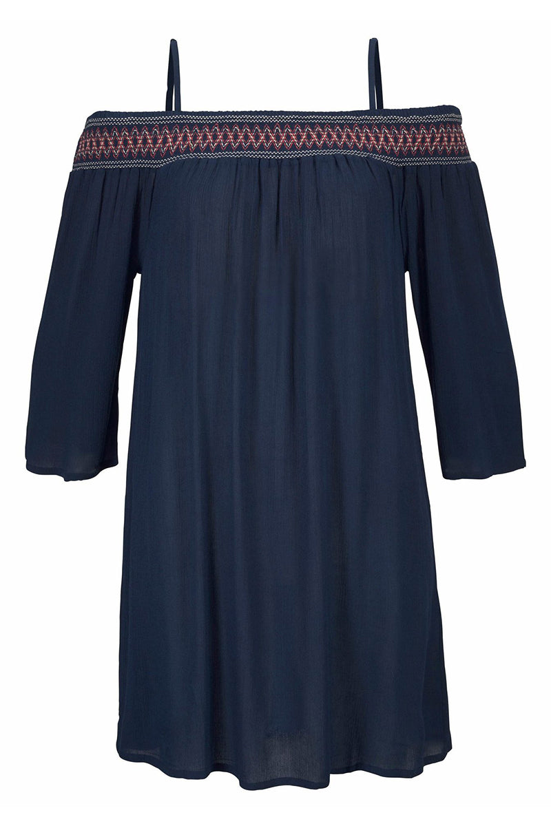 Contrast Panel Cold Shoulder Backless Chiffon Dress