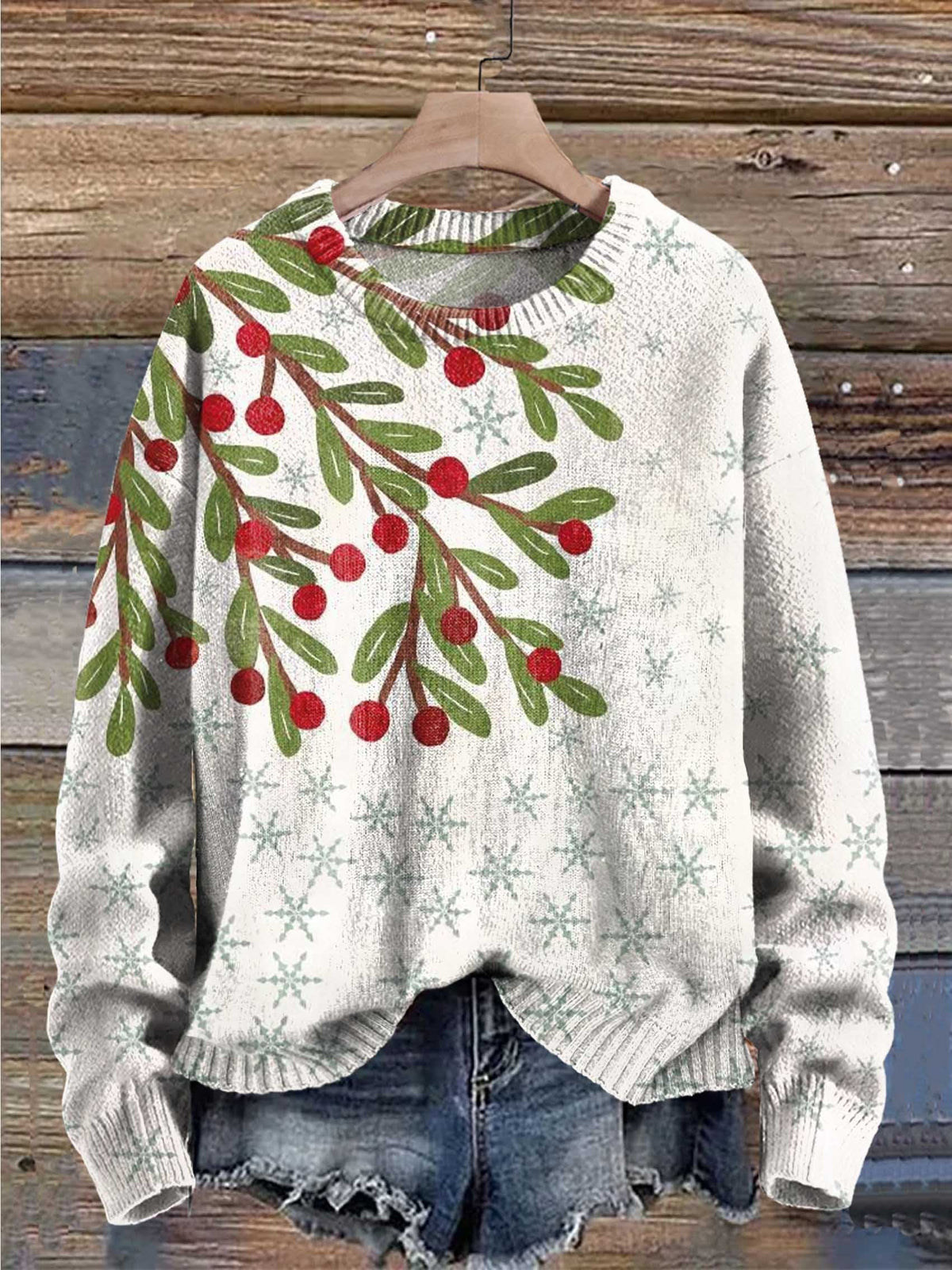 Merry Christmas Snowflake Art Print Knit Pullover Sweater