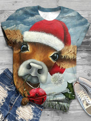 Christmas Cow Print T-Shirt