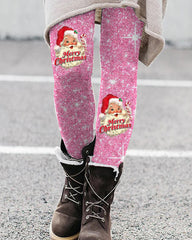 Pink Christmas Santa Print Leggings