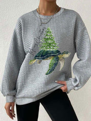 Merry Christmas Turtle Christmas Tree Waffle Sweatshirt