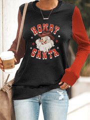 Funny Christmas Cowboy Santa Print Casual Crew Neck Sweatshirt