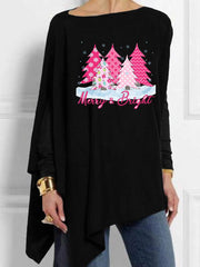 Merry And Bright Pink Christmas Tree Print Casual Top