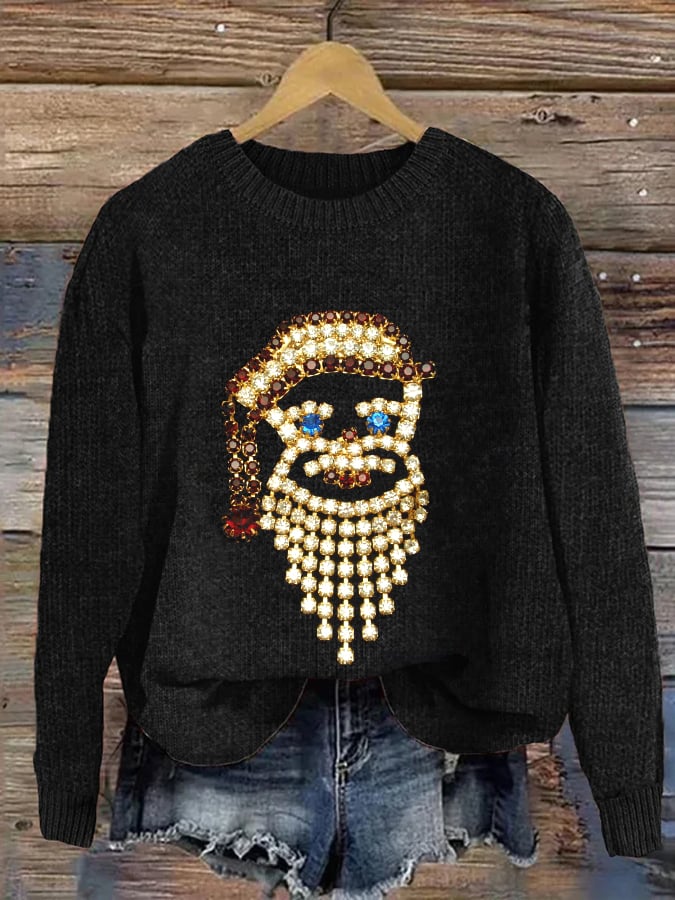 Women's Christmas Jewelry Santa Print Sweatshirt