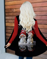 Snowman Print Loose Long Sleeve Cardigan