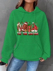 Tis The Season Christmas Football Print Waffle Hoodie