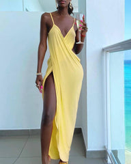 Spaghetti Strap Cross High Slit Party Dress