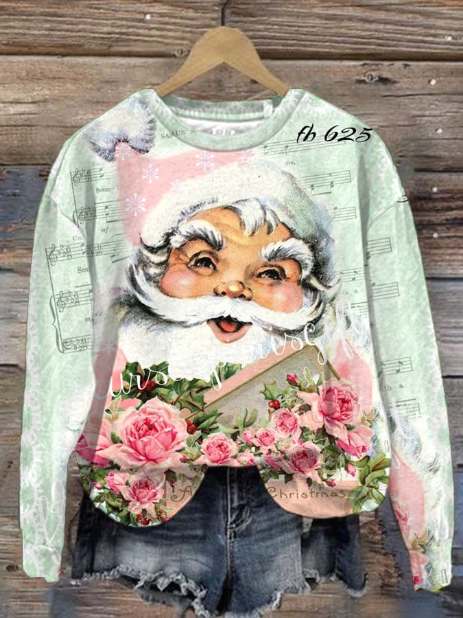 Vintage Santa Print Long Sleeve Sweatshirt