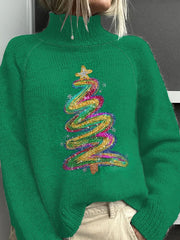 Colorful Christmas Tree Knitted Turtleneck Sweater