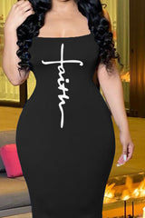 Letter Print Backless Bodycon Cami Midi Dress