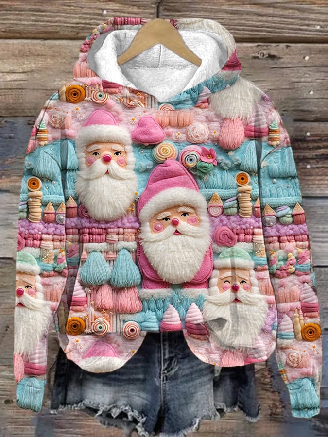 Christmas Pink Santa Print Sweatshirt