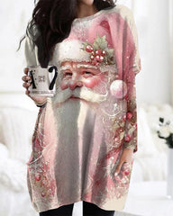 Pink Santa Claus Mid-length Casual Top