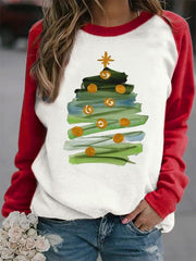 Women'S Casual Abstract Christmas Tree Printed Long Sleeve Sweatshirt