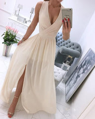 High Slit Plunge Sleeveless Evening Dresses