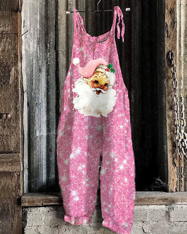 Pink Christmas Santa Print Jumpsuit