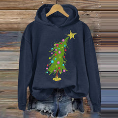 Christmas Tree Print Long Sleeve Casual Hoodie