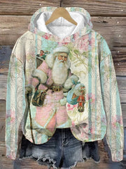 Pink Vintage Santa Print Hoodie