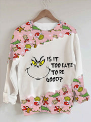 Christmas Pink Is It Too Late To Be Good? green hair monster print sweatshirt
