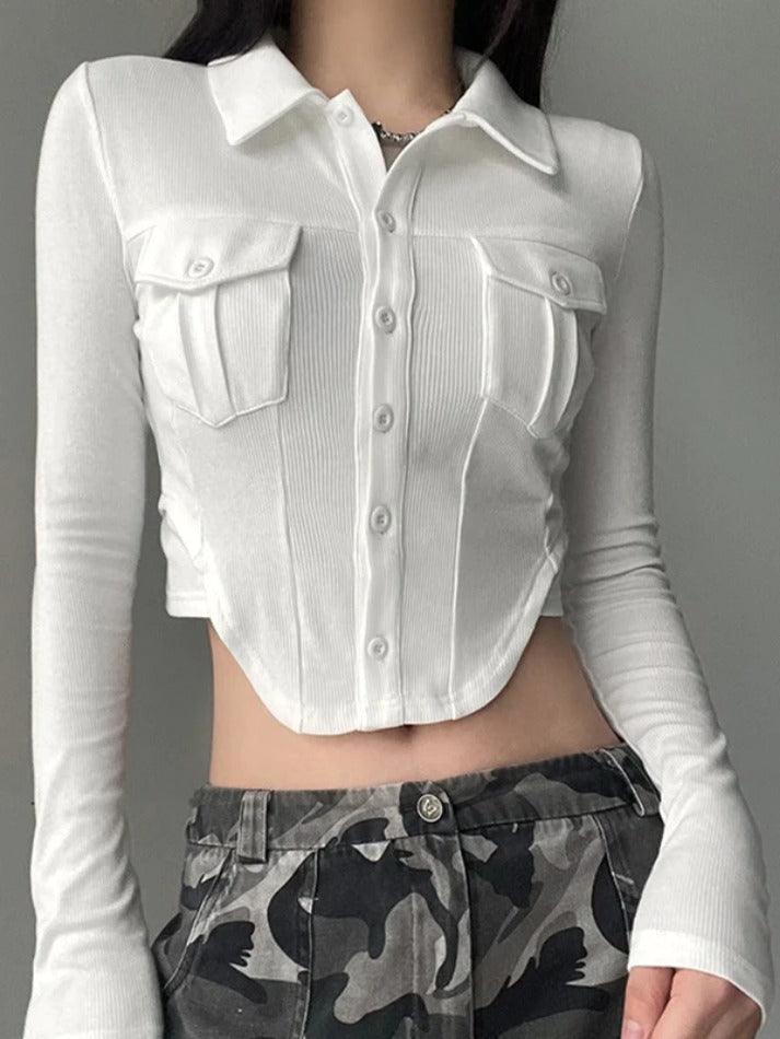 Solid Pocket Curvy Hem Polo Neck Long Sleeve Knit