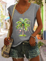 Casual Christmas Palm Tree Printed Vest