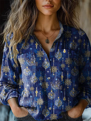 Christmas Decoration Pattern Printed Casual Long Sleeve Comfortable Cotton Shirt