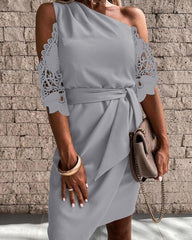 Plain Mid-waist Sentimental Slash Nesk Dress